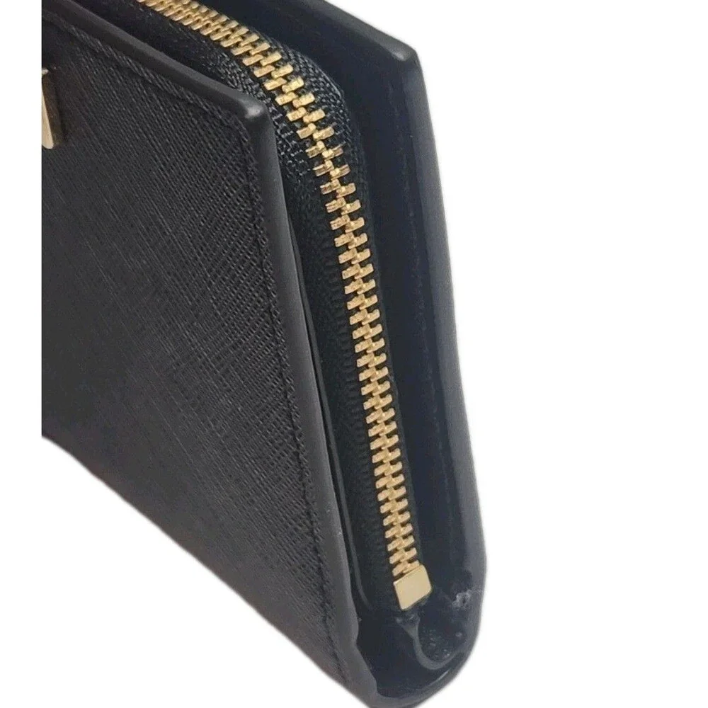 Kate Spade Wallet Black Card Organizer Coin Zip Textured 4.5